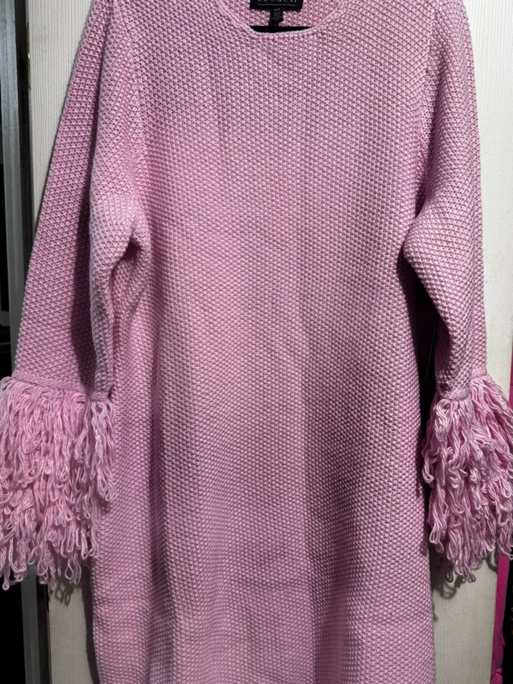 Eloquii Pink Knit Fringe-Sleeve Crewneck Dress